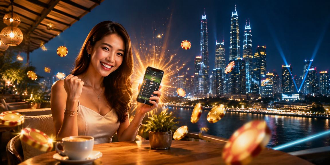 Pemain menggunakan telefon untuk main poker kasino mudah alih di Kuala Lumpur